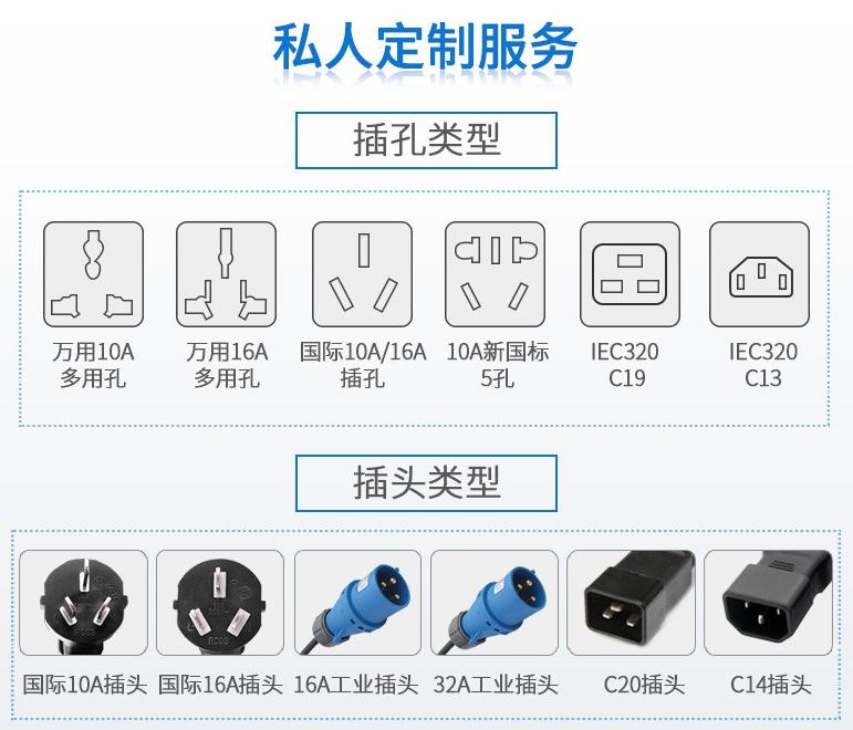 麥森特支持PDU定制，不同插孔不同插頭不同模塊都可以定制